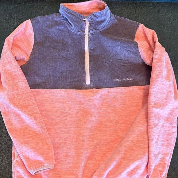 Simply Southern purple Corduroy and Coral Pullover with Quarter Zipper size S - Picture 2 of 10